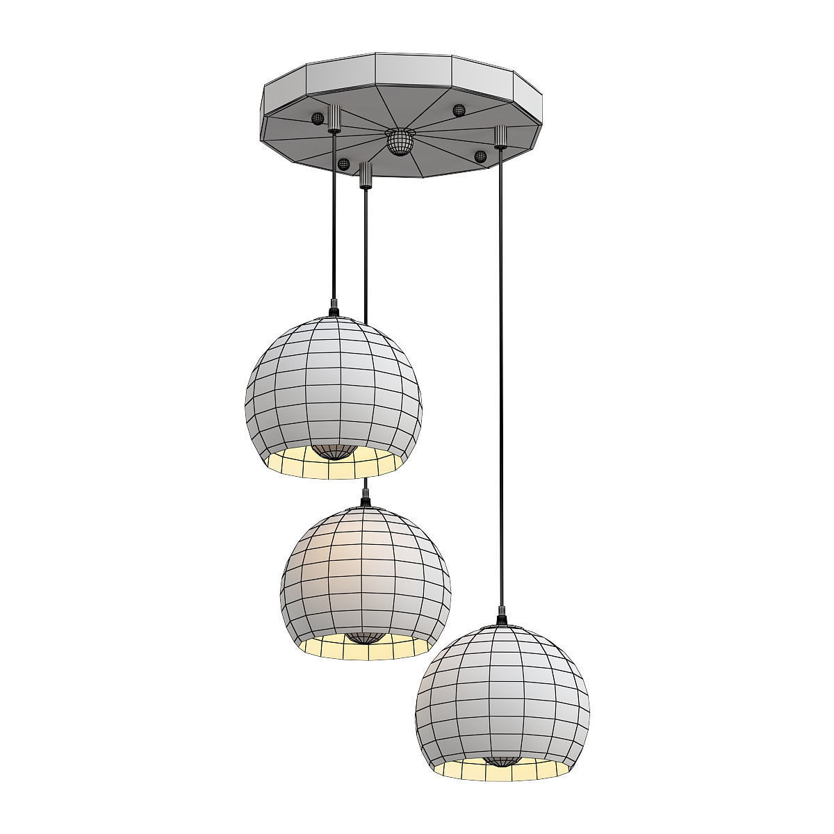 trio 2 three light pendant with glass globes hanging from met... 3D model_1