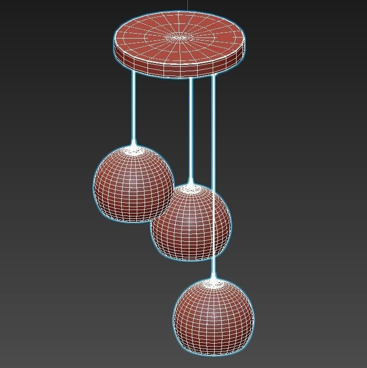 trio 2 three light pendant with glass globes hanging from met... 3D model_3