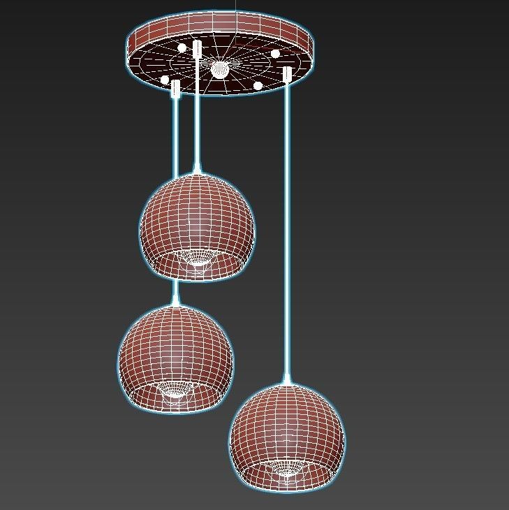 trio 2 three light pendant with glass globes hanging from met... 3D model_2