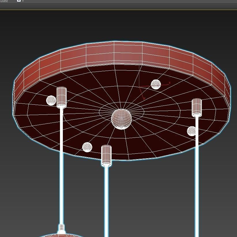 trio 2 three light pendant with glass globes hanging from met... 3D model_4