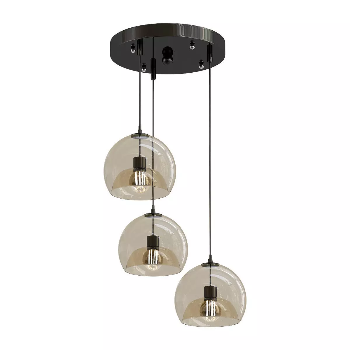 trio 2 three light pendant with glass globes hanging from met... 3D model_0
