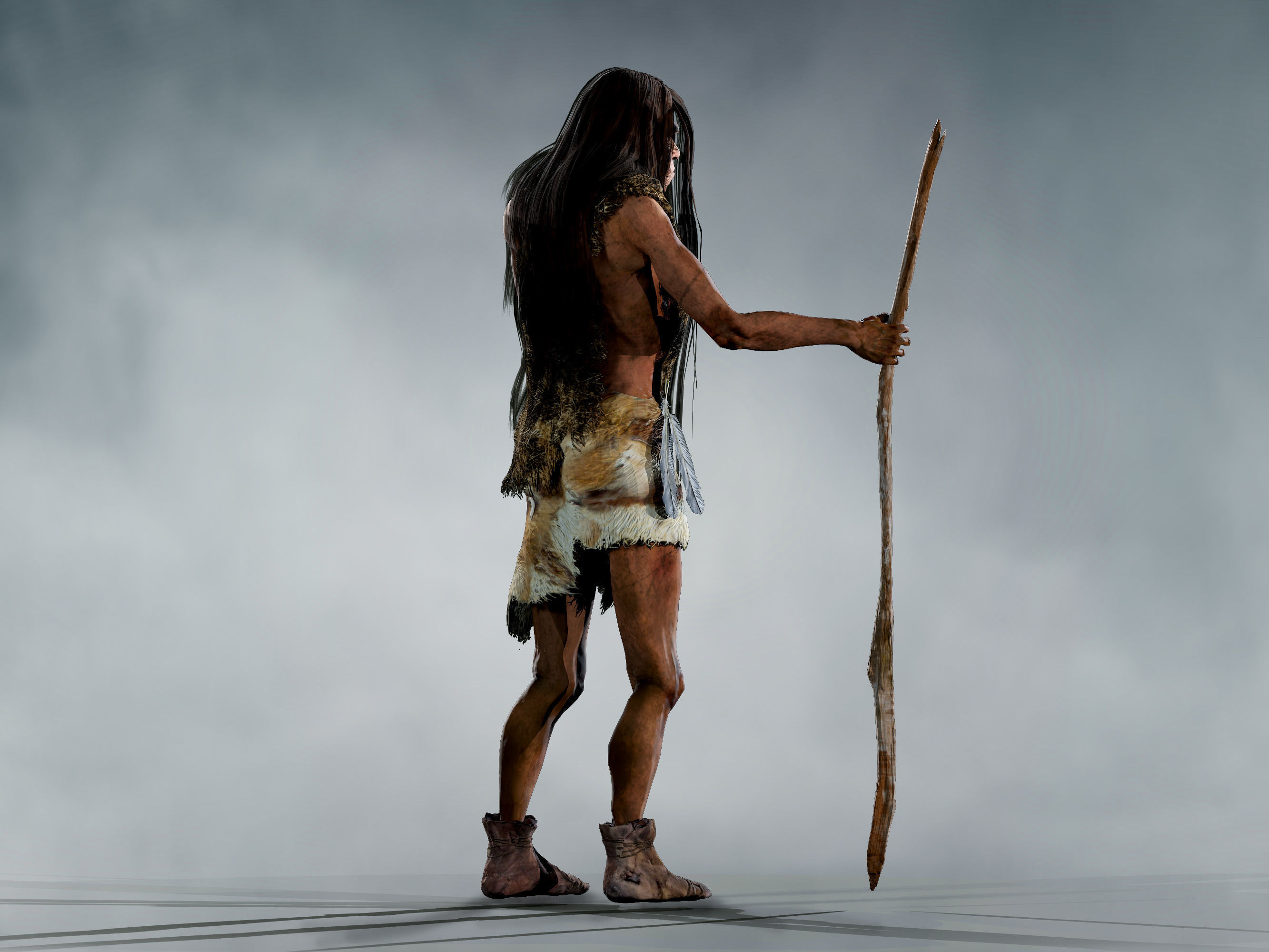 Neanderthal Woman Low-poly 3D model_7