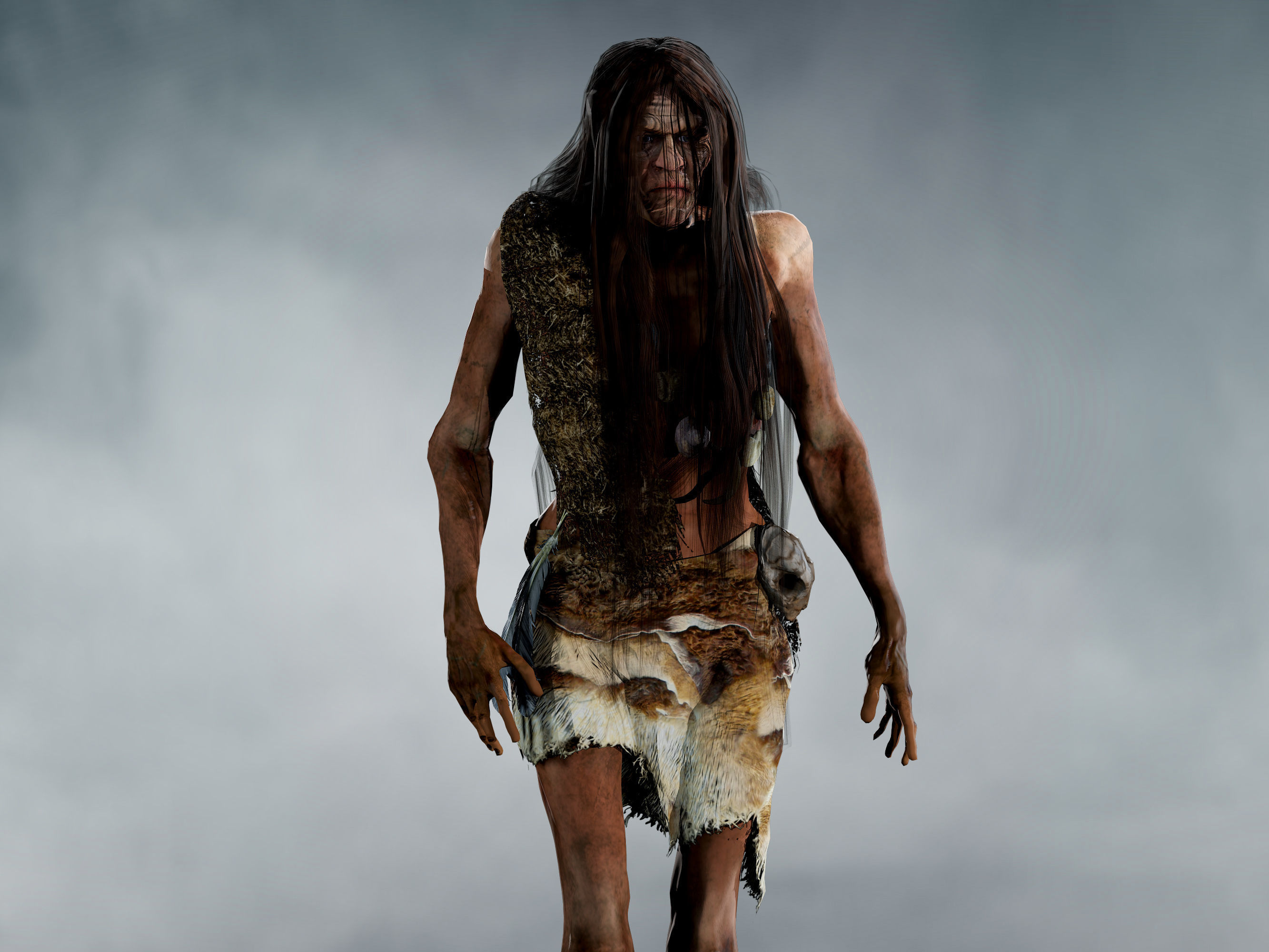 Neanderthal Woman Low-poly 3D model_6
