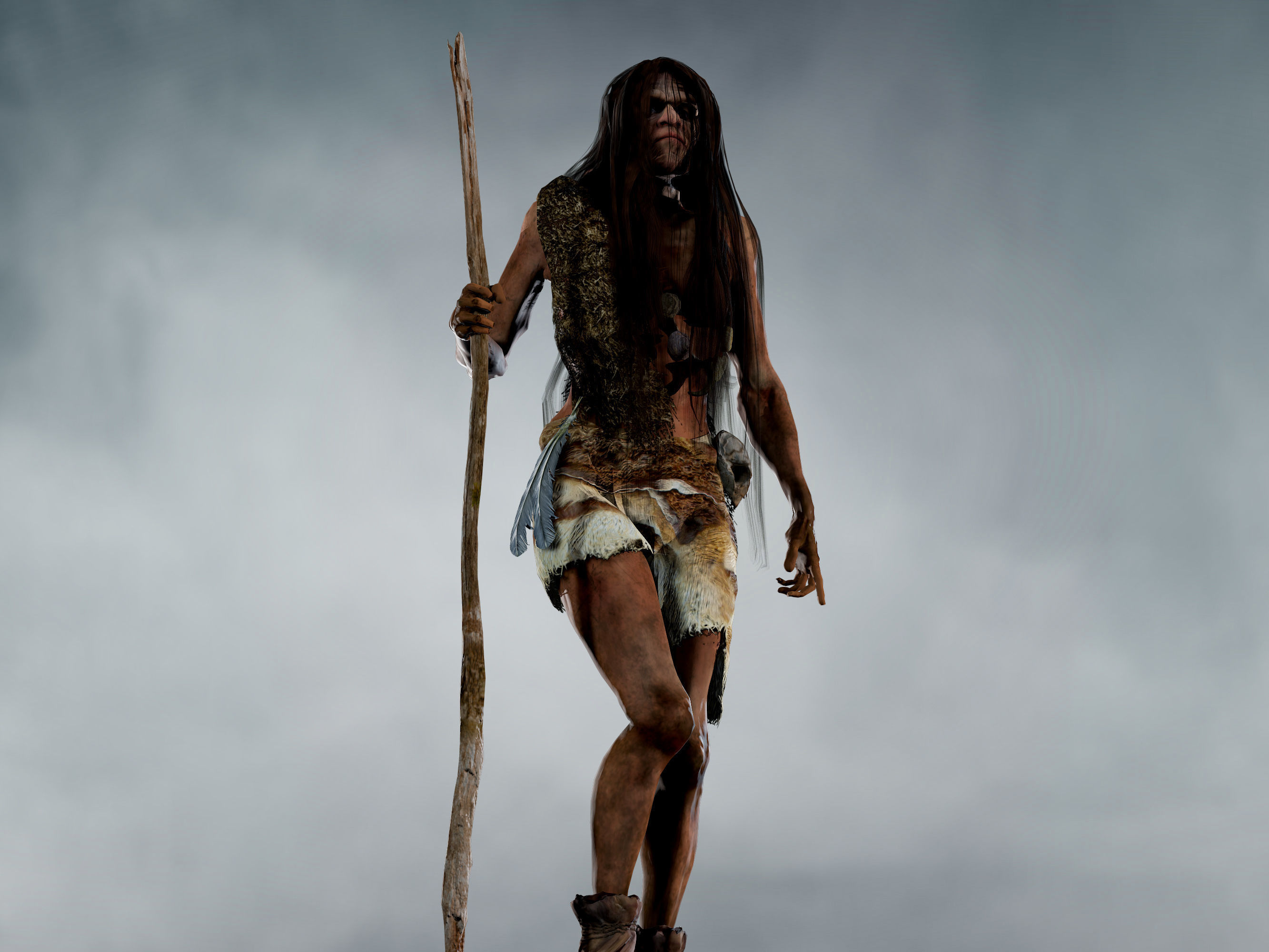 Neanderthal Woman Low-poly 3D model_2