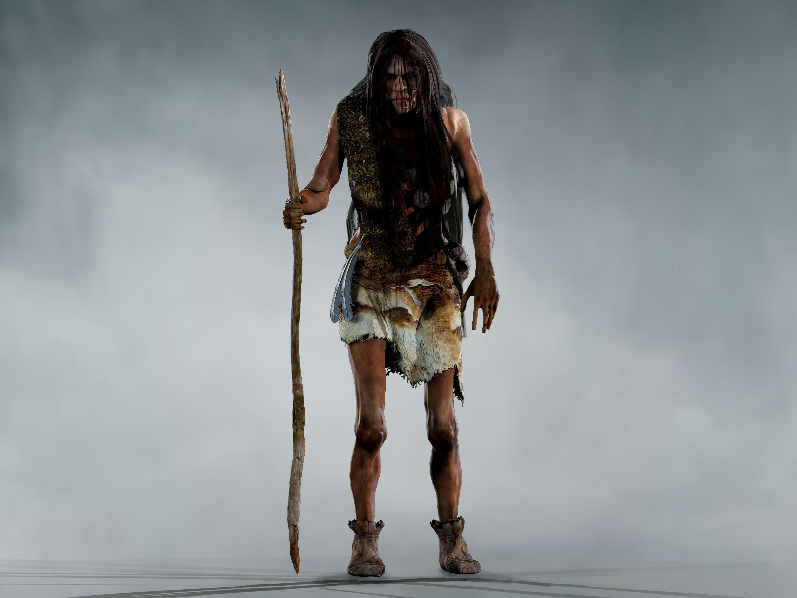 Neanderthal Woman Low-poly 3D model_3