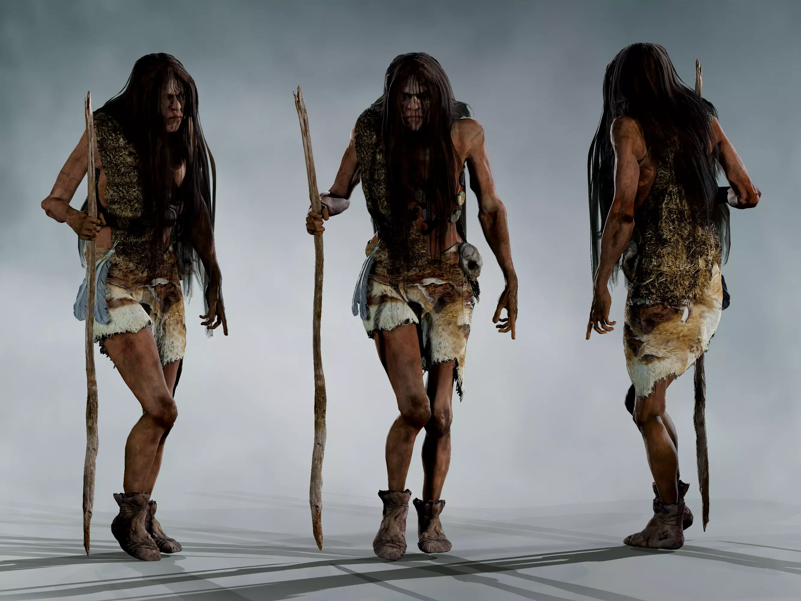 Neanderthal Woman Low-poly 3D model_0