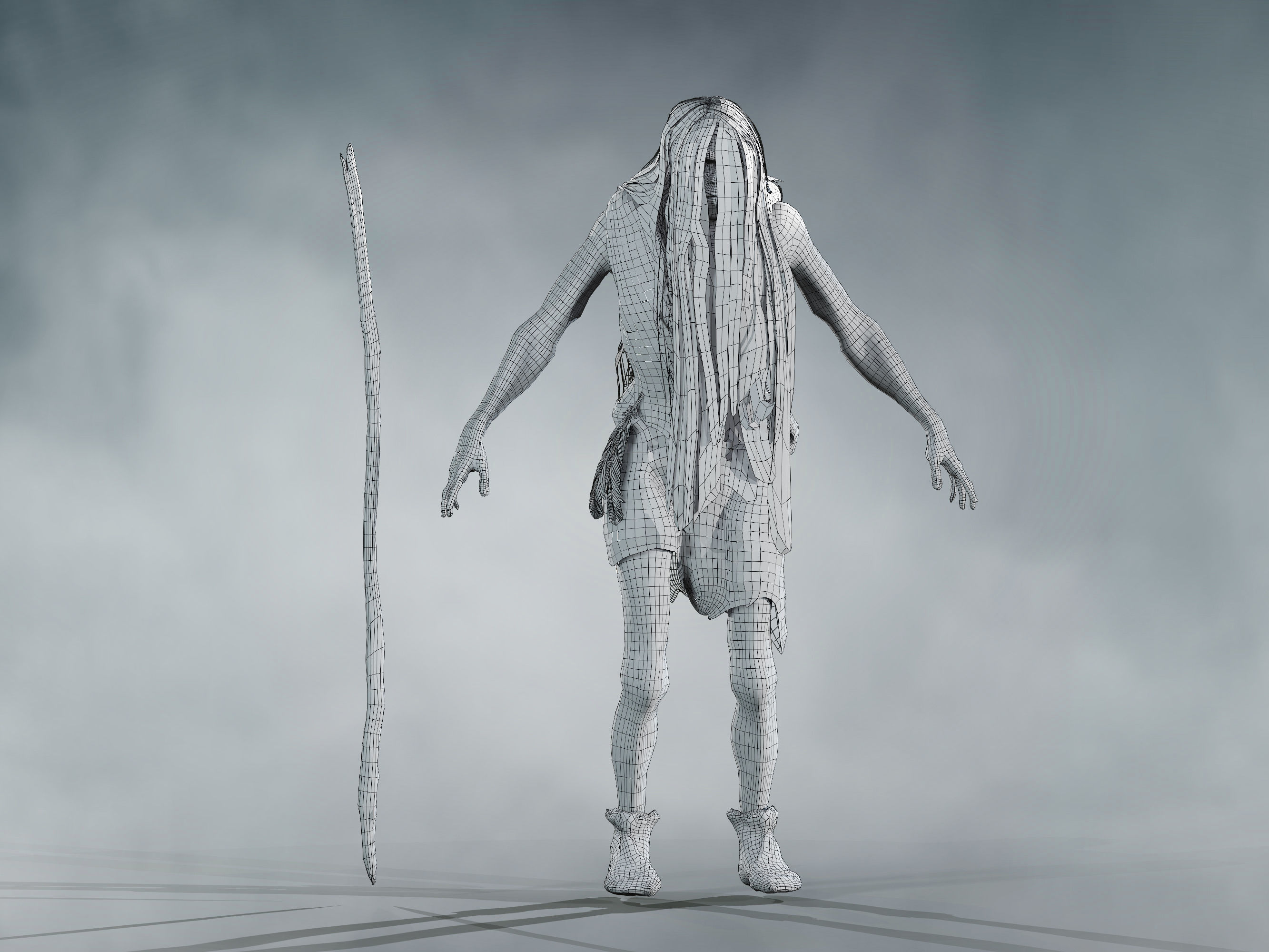 Neanderthal Woman Low-poly 3D model_9