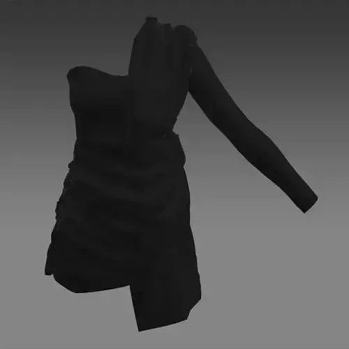 DRESS ONE SHOULDER DRAPED ASYMETRIC BLACK LOOK FASHION