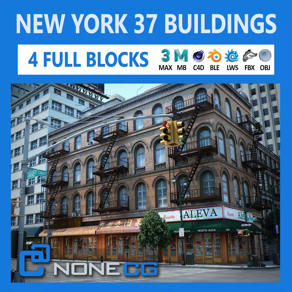 NYC - 4 Blocks - 37 Buildings V2 Low-poly 3D model