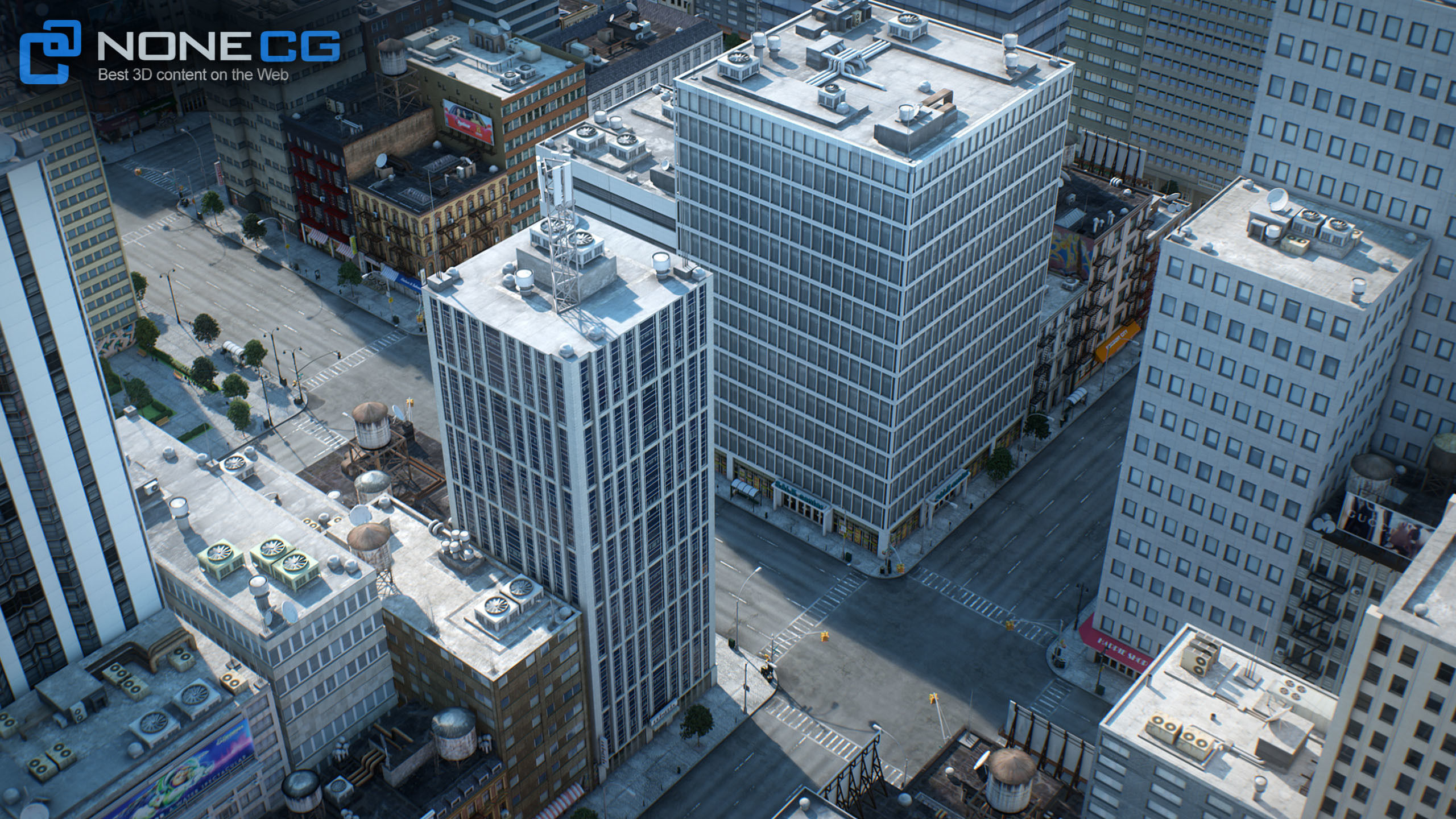 NYC - 4 Blocks - 37 Buildings V2 Low-poly 3D model_12