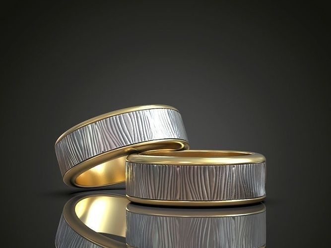 Wedding bands promise rings for men women wooden texture 3D print model