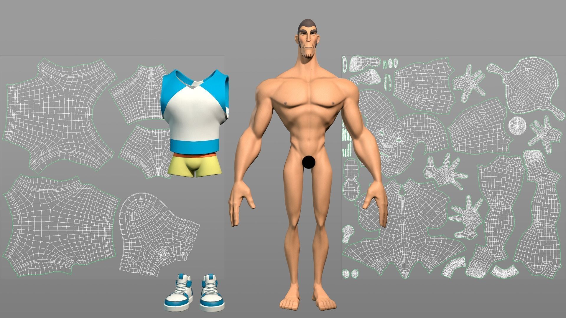Cartoon male character Chen Low-poly 3D model_9