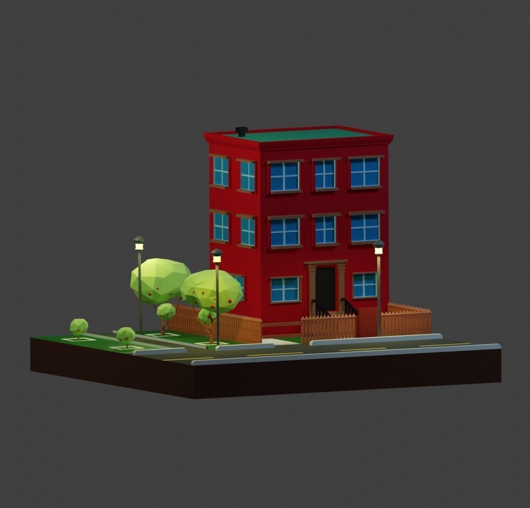 Low Poli Building 1 Low-poly 3D model_11