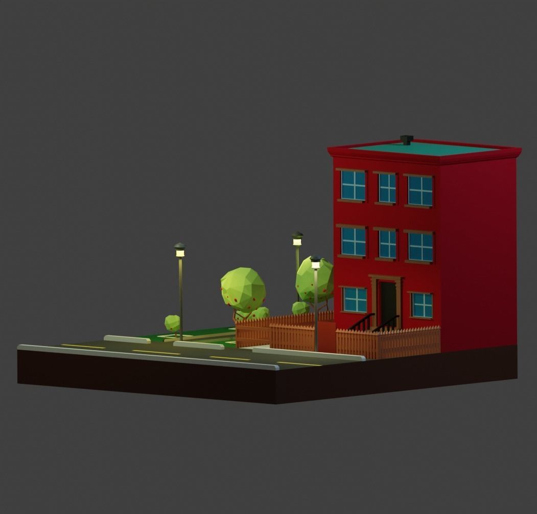 Low Poli Building 1 Low-poly 3D model_9