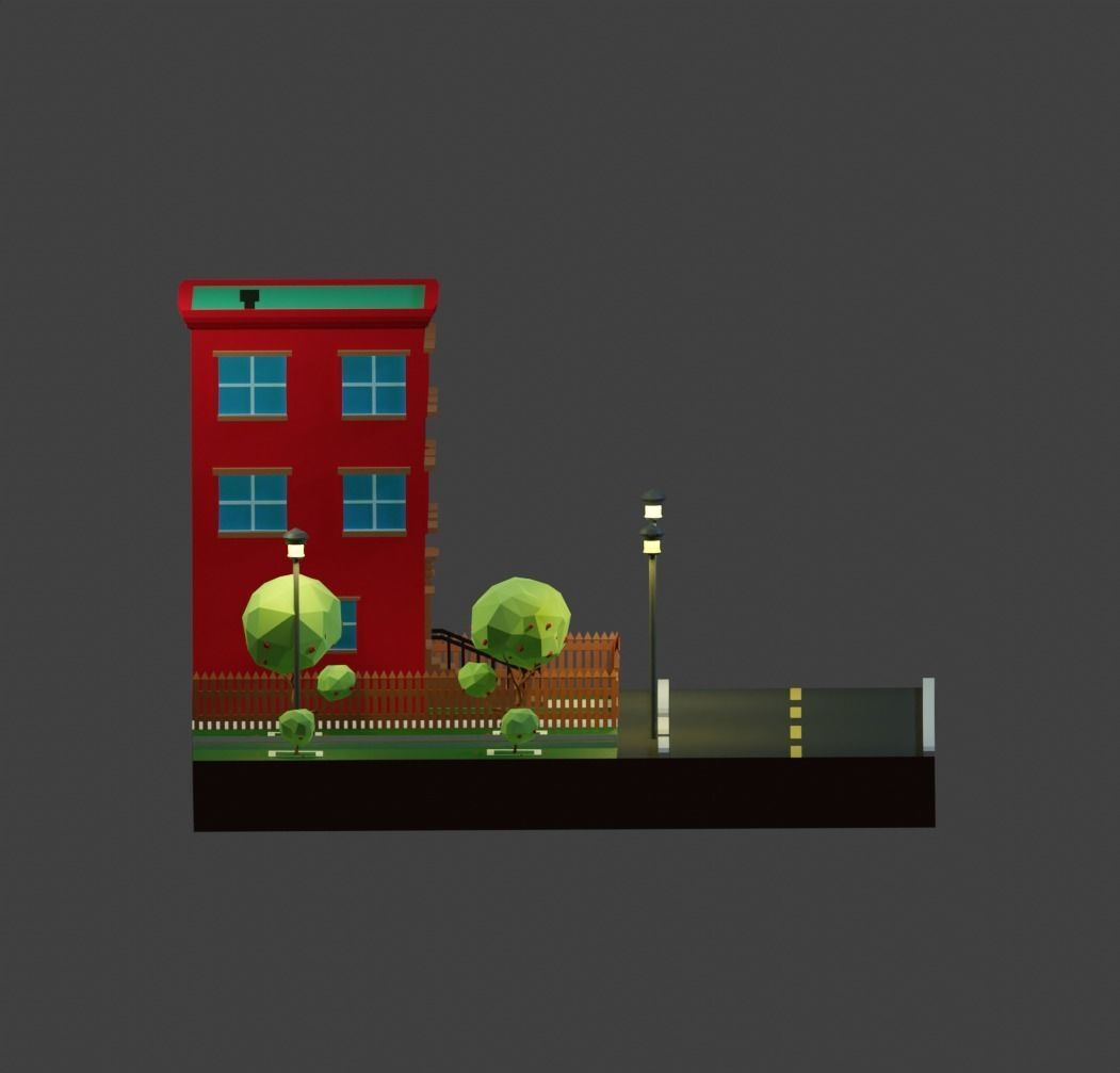 Low Poli Building 1 Low-poly 3D model_4