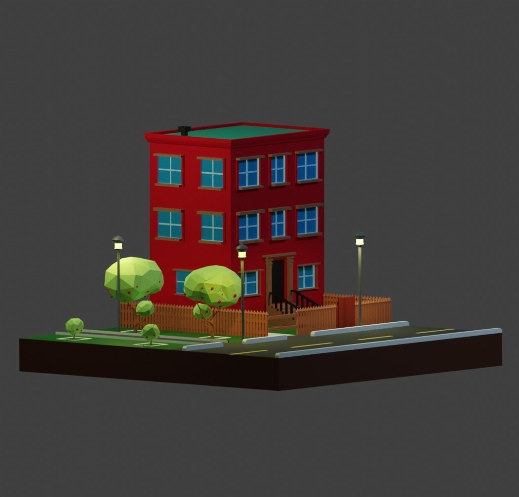 Low Poli Building 1 Low-poly 3D model_3