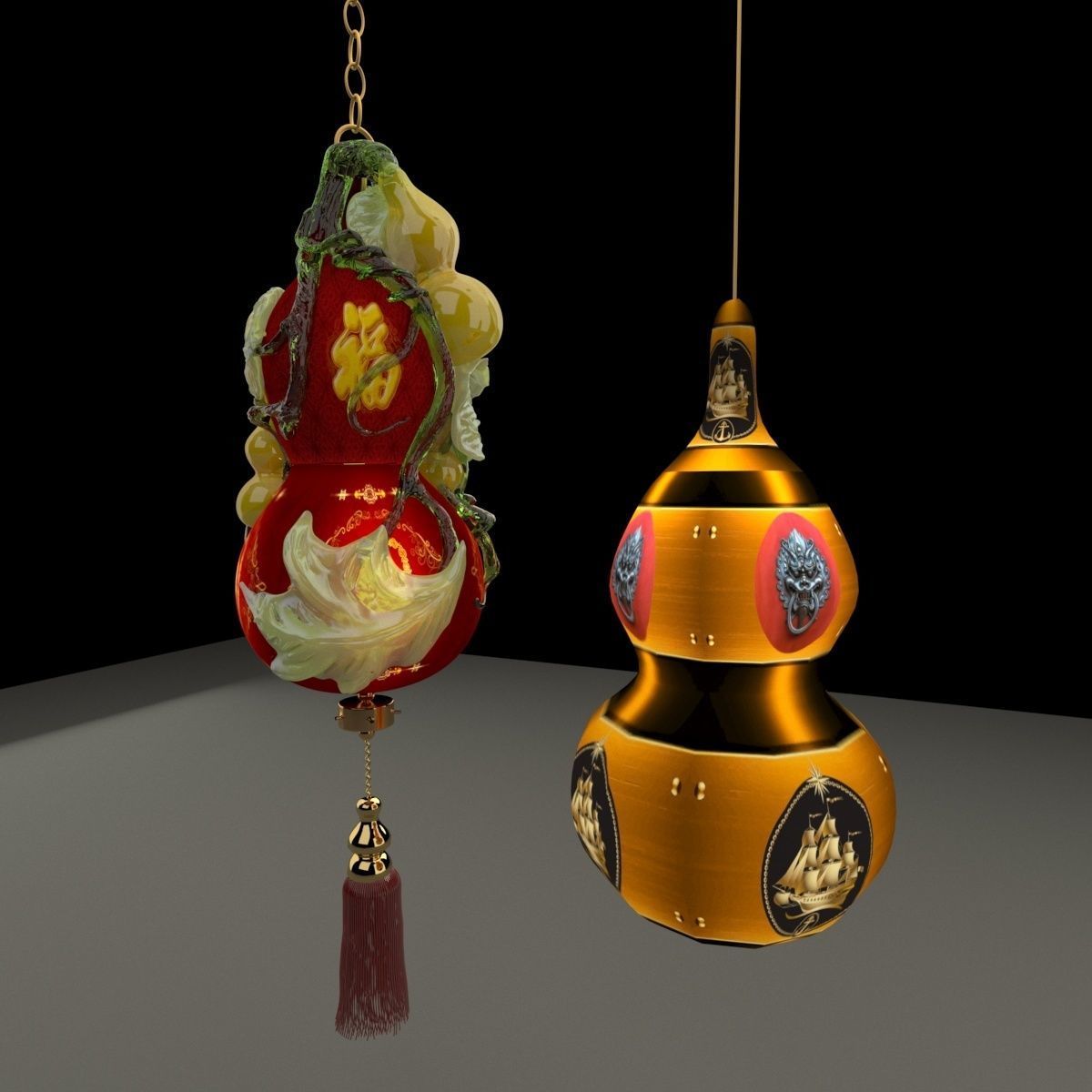 Chinese red lantern  3D model_2
