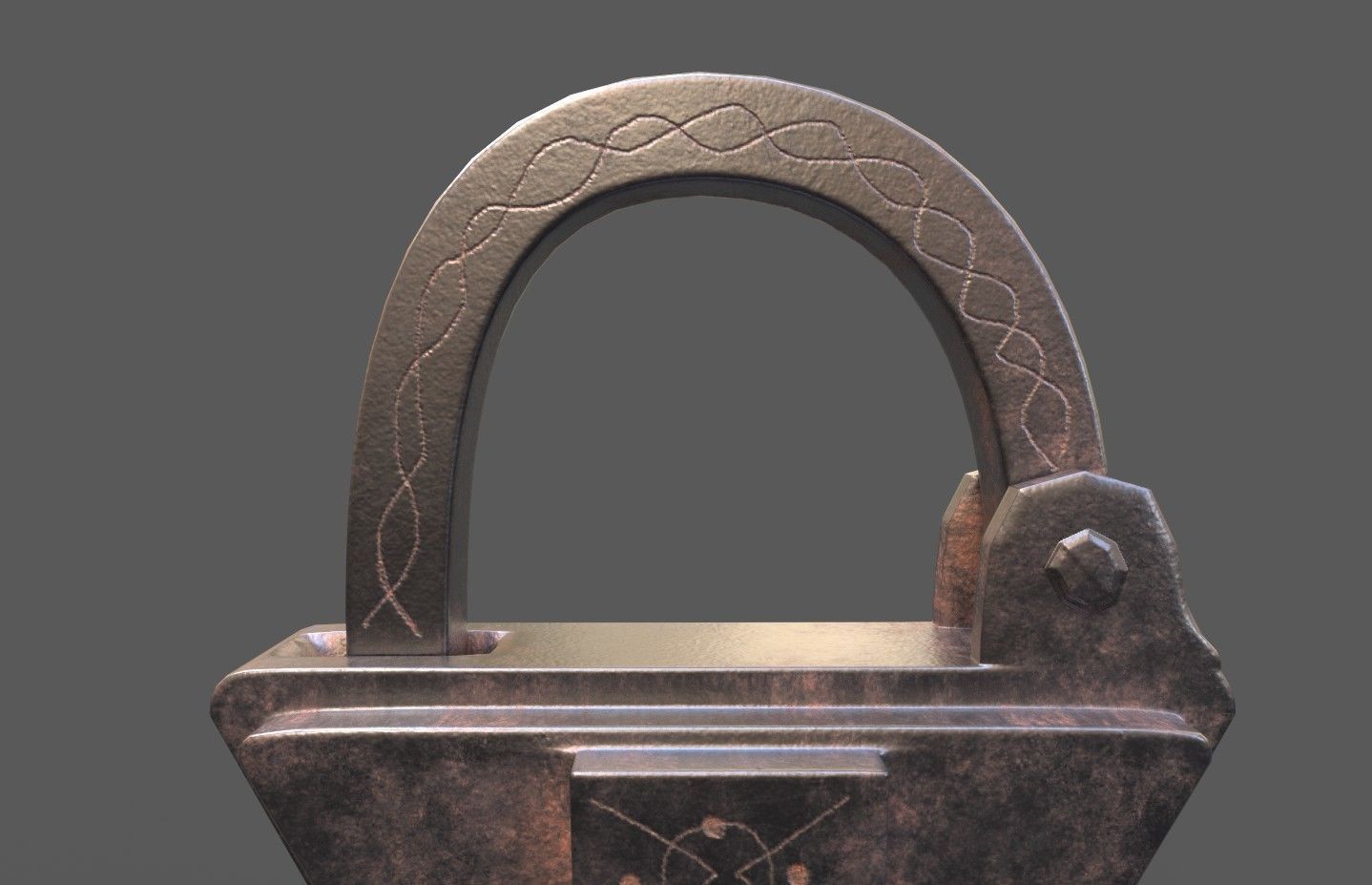 Medieval decorated padlock with key Low-poly 3D model_15