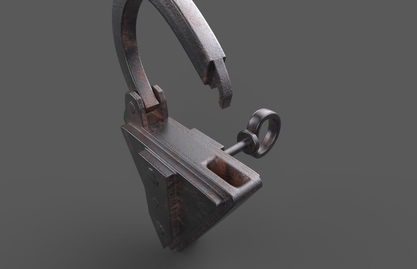 Medieval decorated padlock with key Low-poly 3D model_20