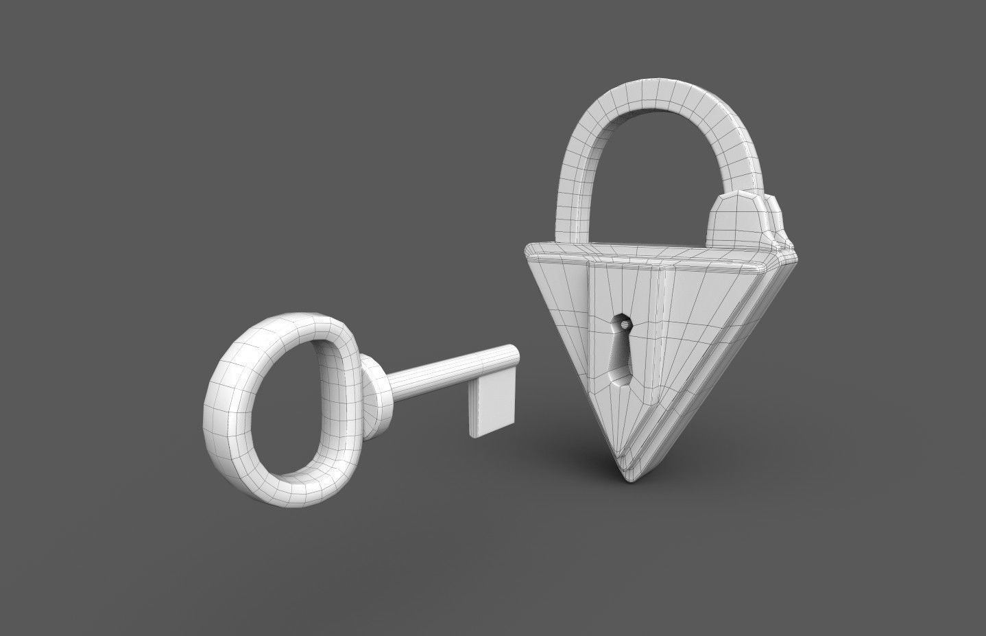 Medieval decorated padlock with key Low-poly 3D model_34