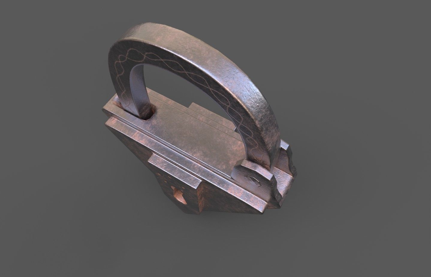 Medieval decorated padlock with key Low-poly 3D model_12