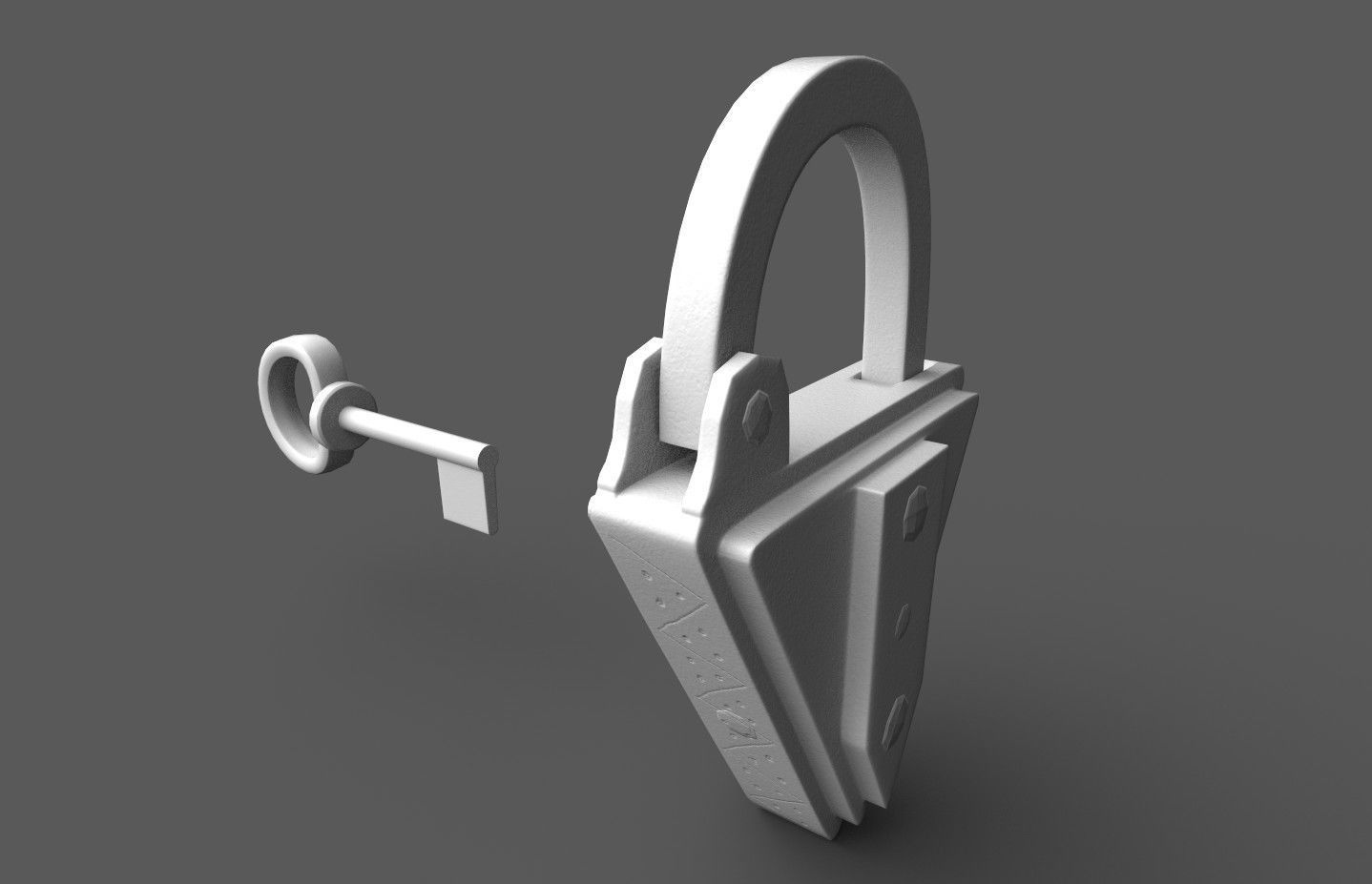Medieval decorated padlock with key Low-poly 3D model_32