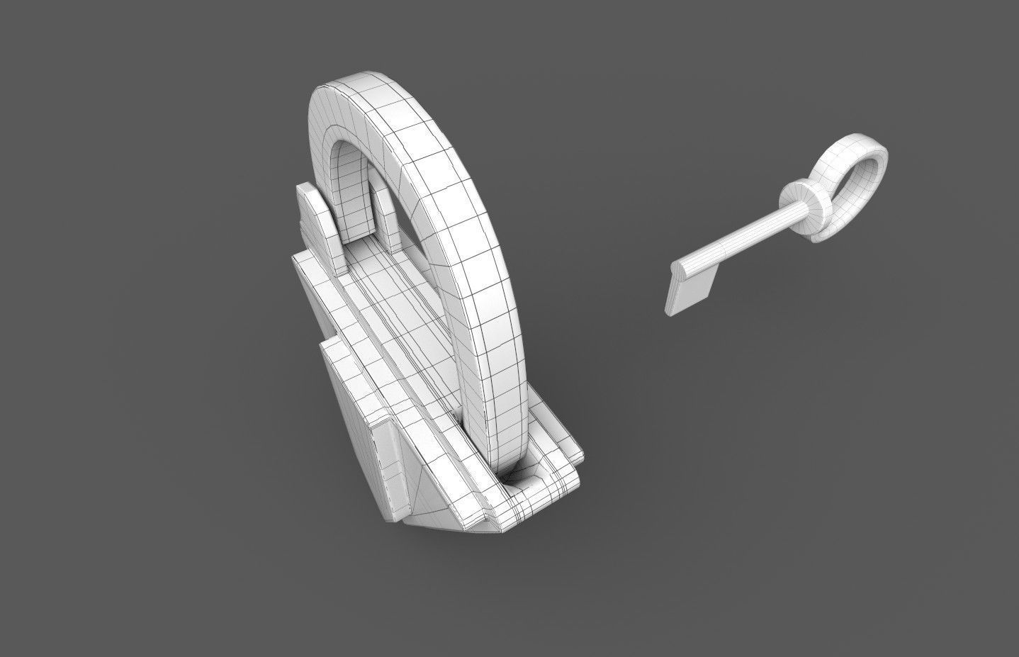 Medieval decorated padlock with key Low-poly 3D model_37