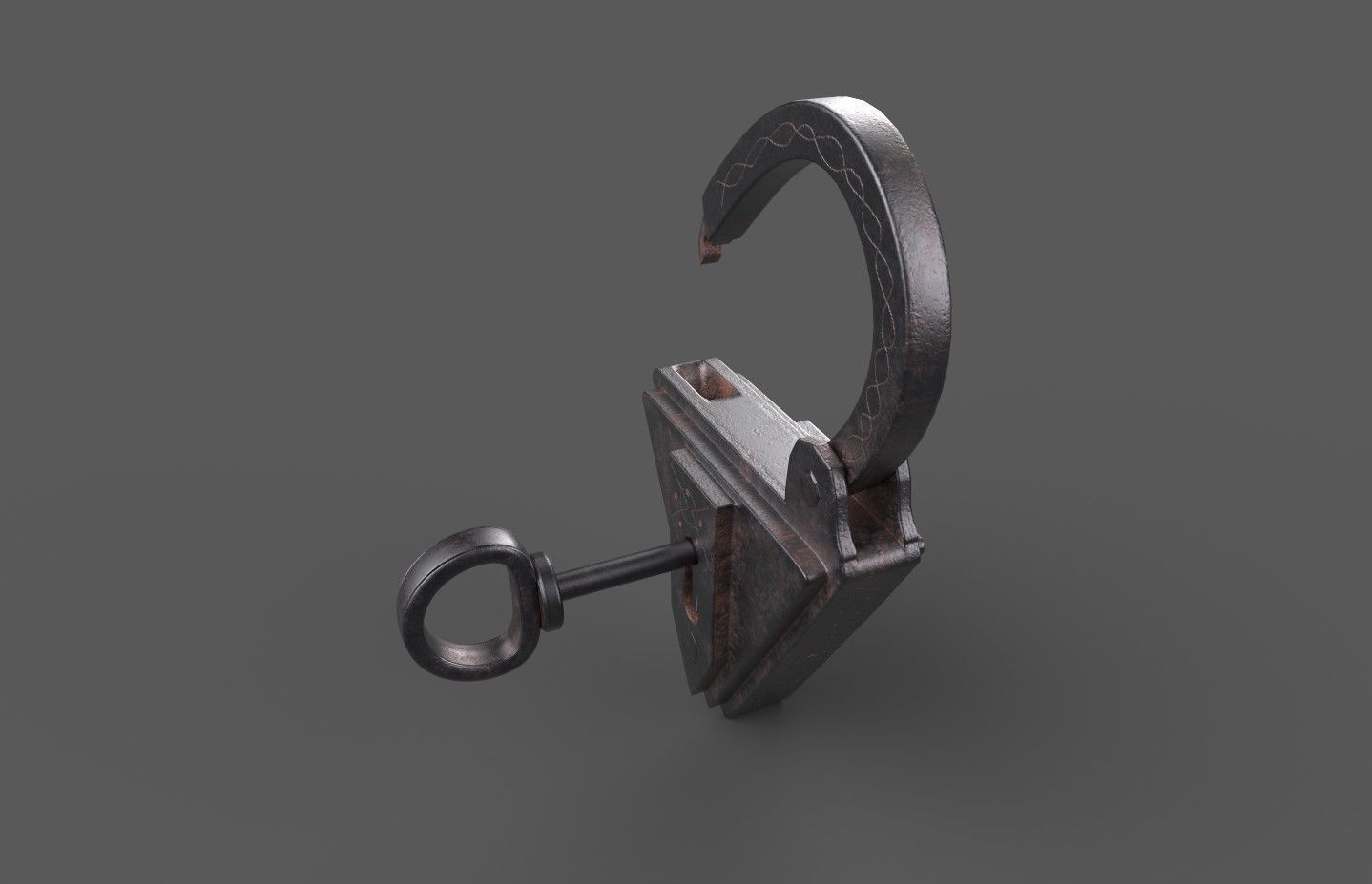 Medieval decorated padlock with key Low-poly 3D model_18