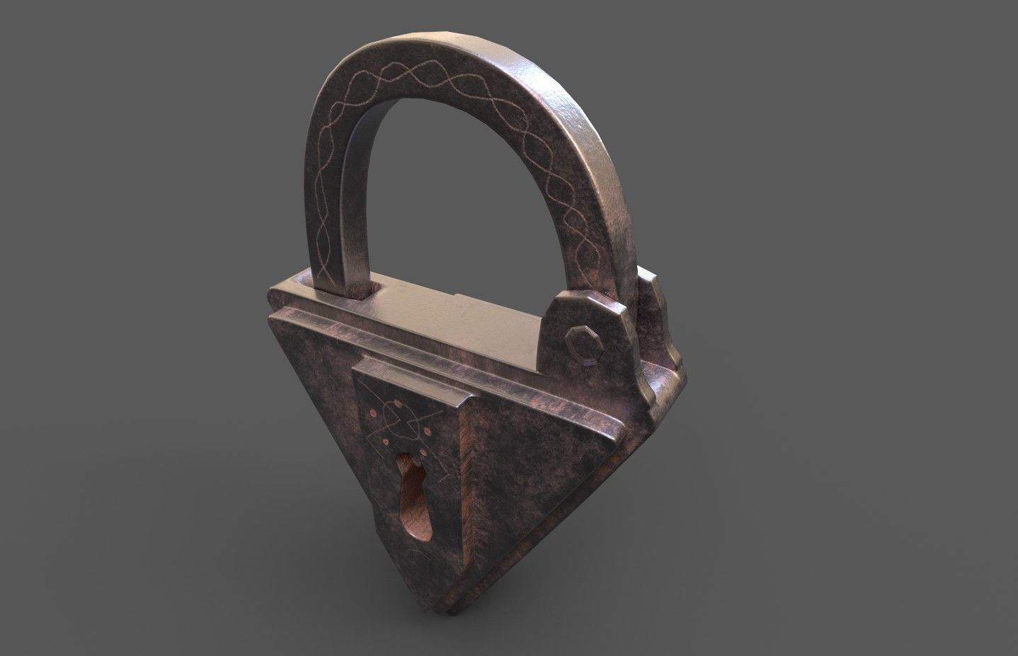 Medieval decorated padlock with key Low-poly 3D model_11