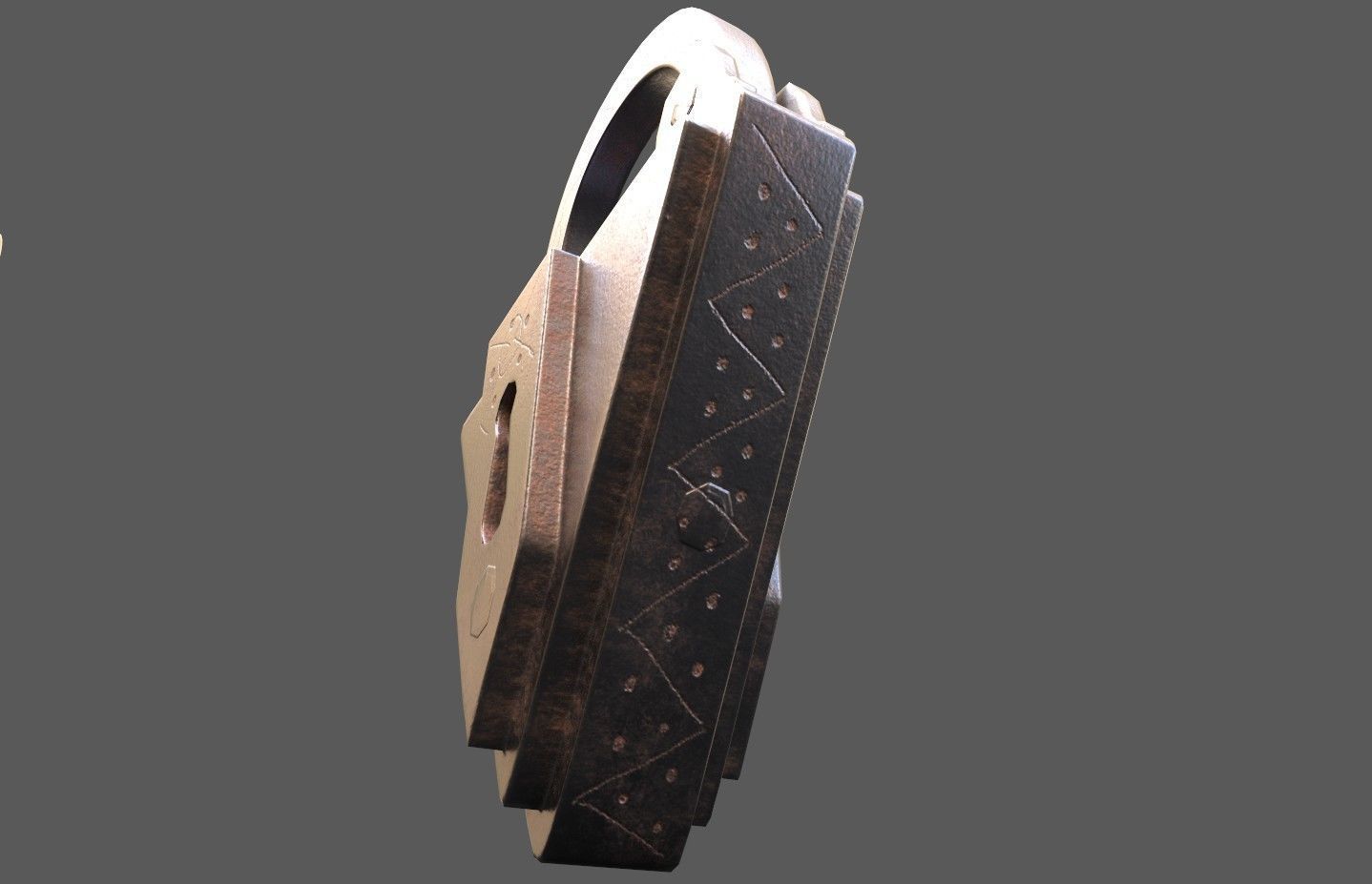 Medieval decorated padlock with key Low-poly 3D model_13