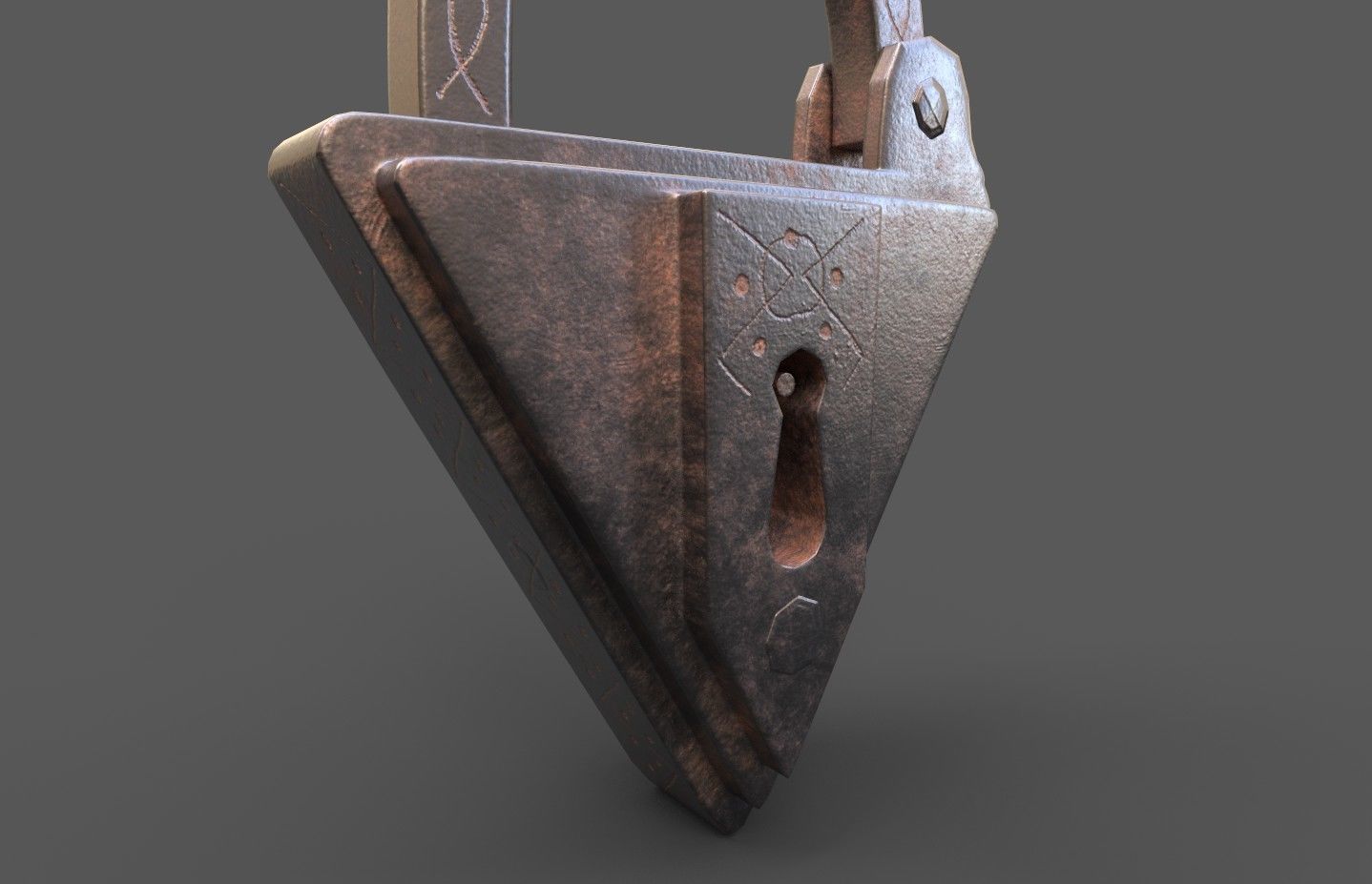 Medieval decorated padlock with key Low-poly 3D model_14