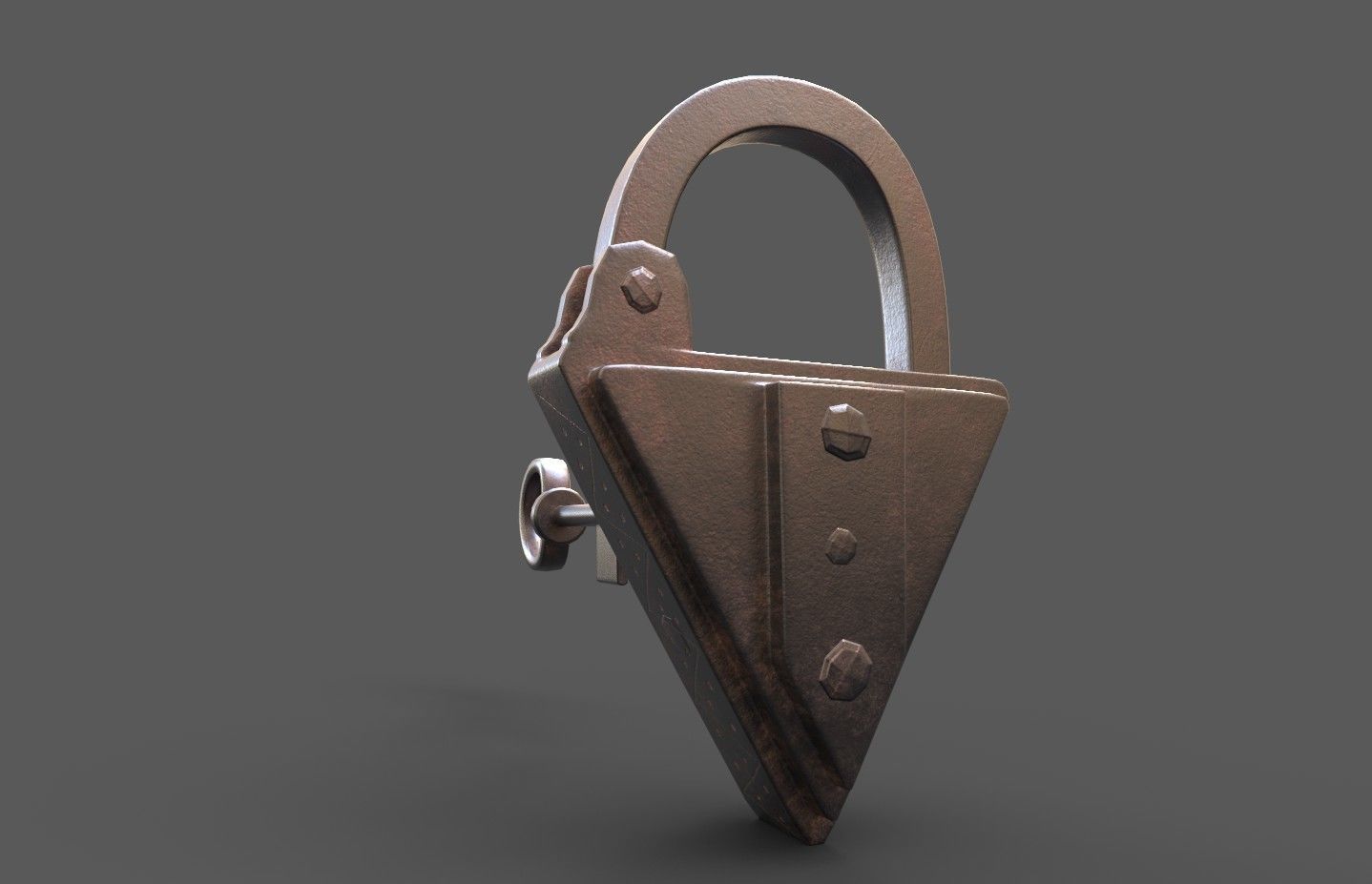 Medieval decorated padlock with key Low-poly 3D model_5