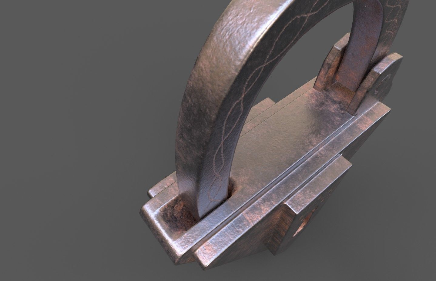 Medieval decorated padlock with key Low-poly 3D model_16