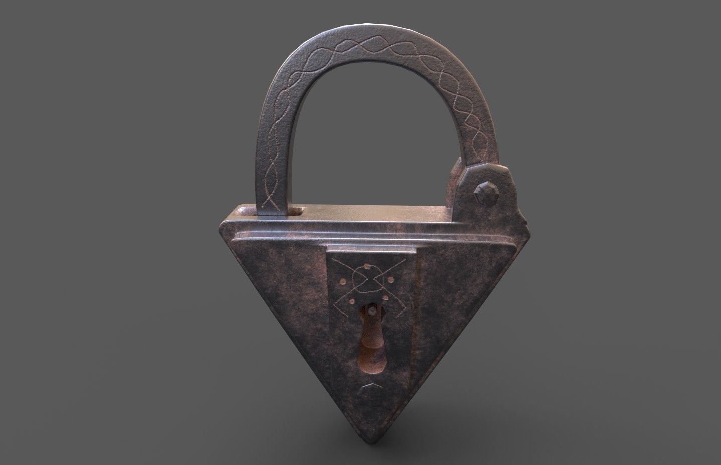 Medieval decorated padlock with key Low-poly 3D model_10