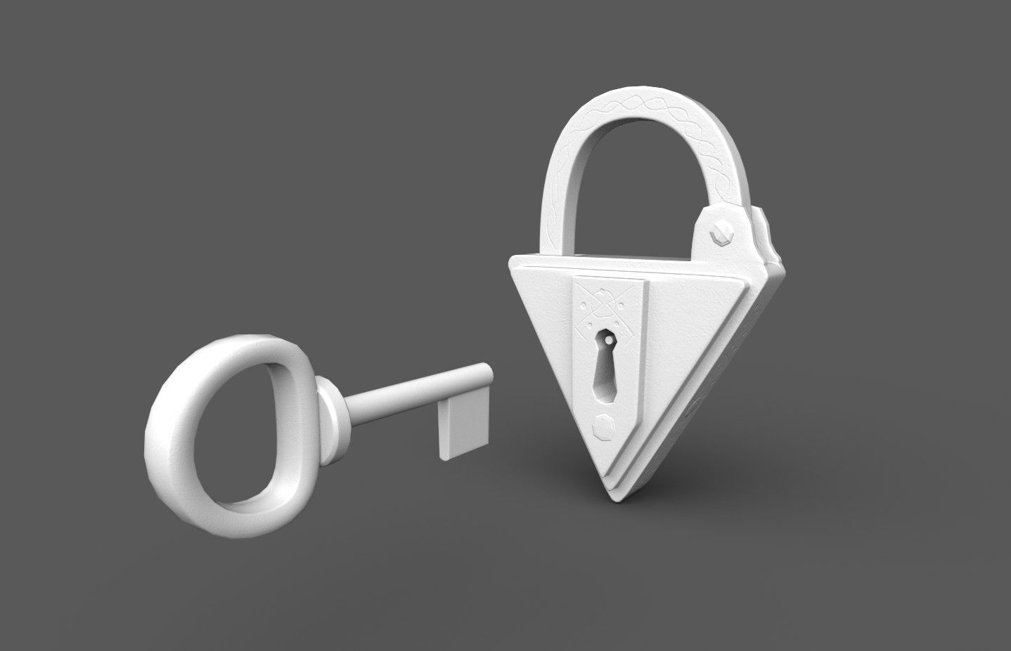 Medieval decorated padlock with key Low-poly 3D model_29