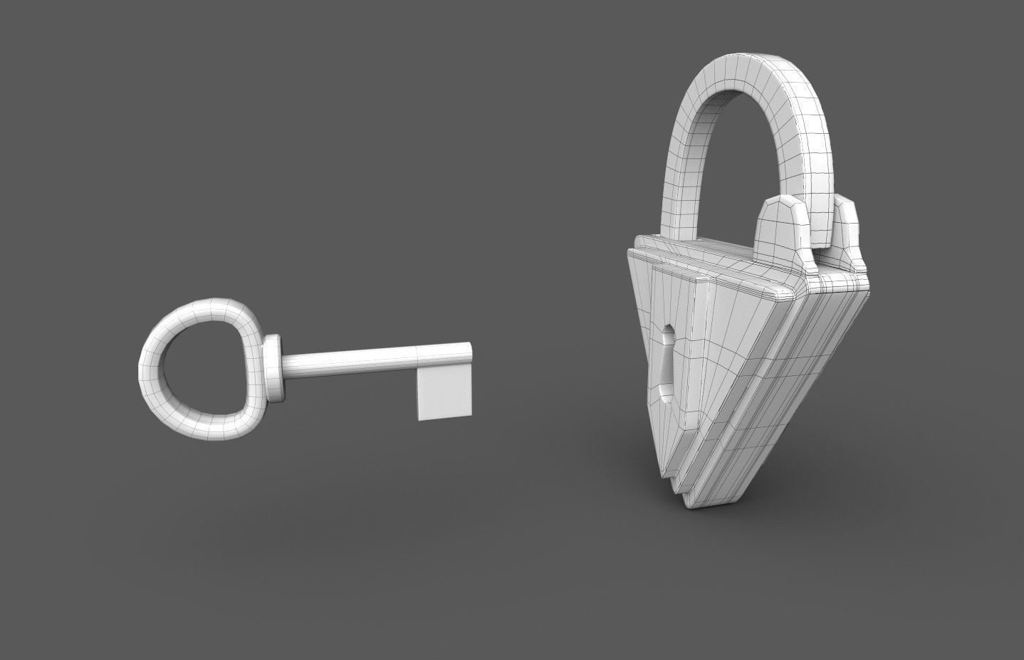 Medieval decorated padlock with key Low-poly 3D model_35
