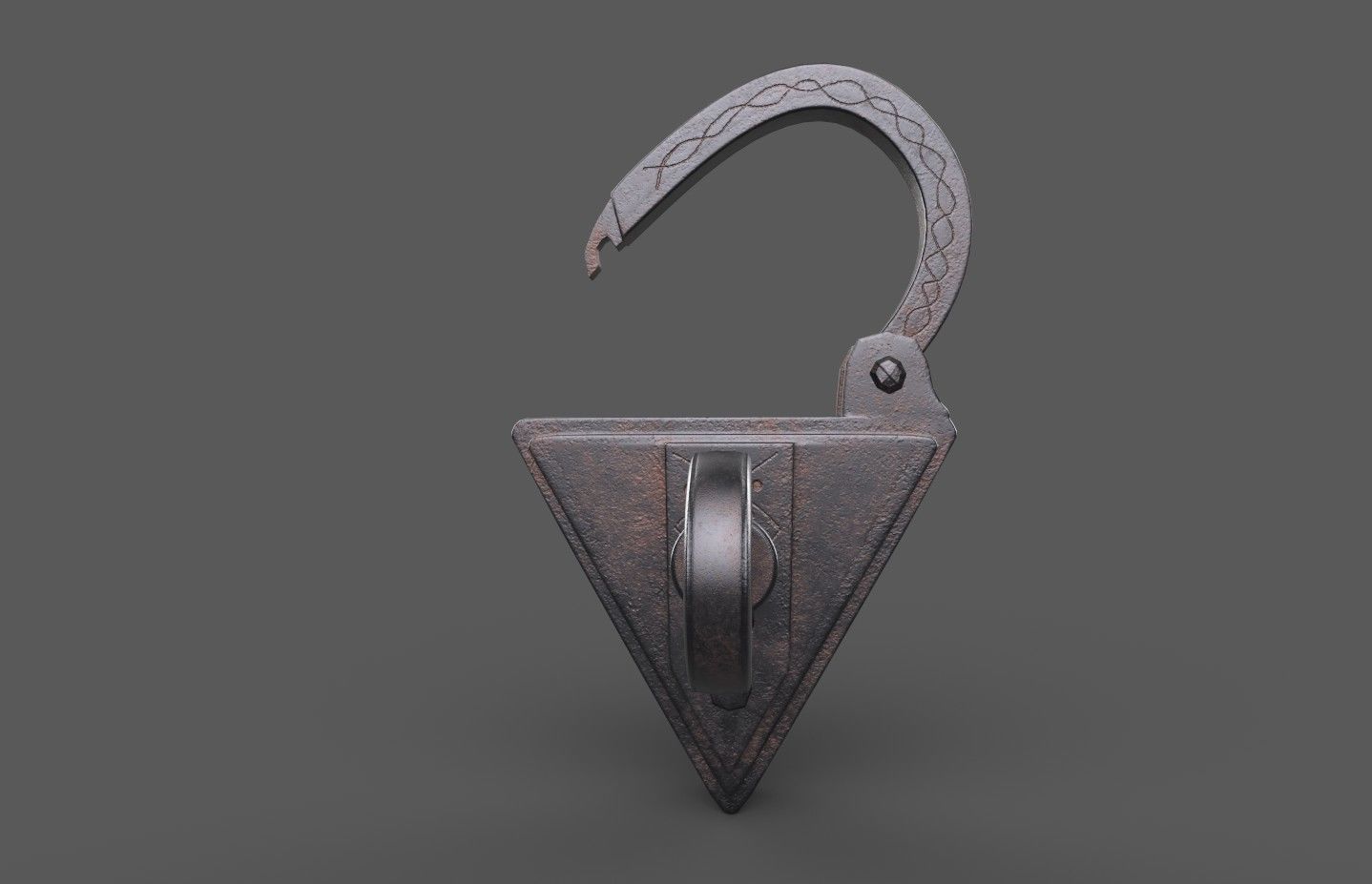 Medieval decorated padlock with key Low-poly 3D model_21