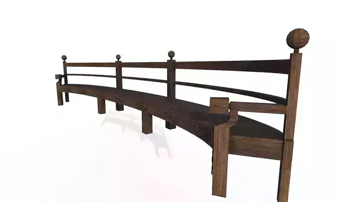 Wooden Long Round Garden Chair 3D Model Furniture