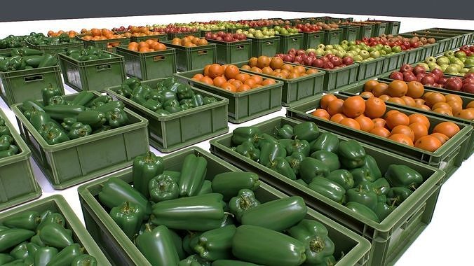 Crates with Fruits and Vegetables Pack Low-poly 3D model 4