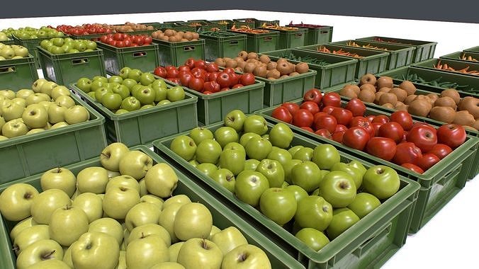 Crates with Fruits and Vegetables Pack Low-poly 3D model 6