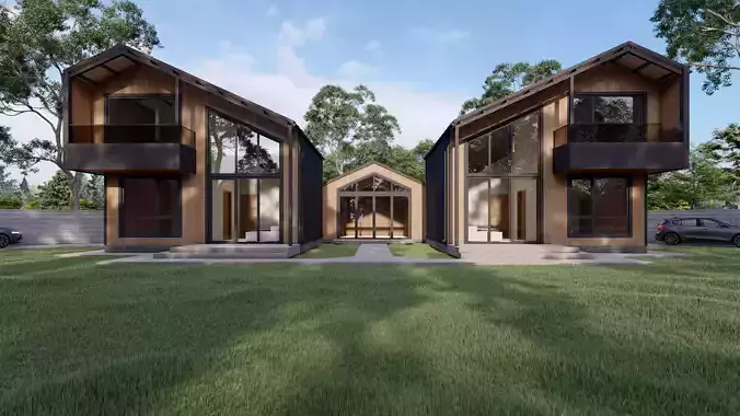 Villas - Wood and Metal RAL7016 3D model