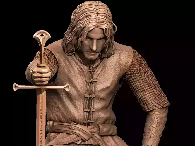 Aragorn 3D Print statue of man holding sword 3D print model