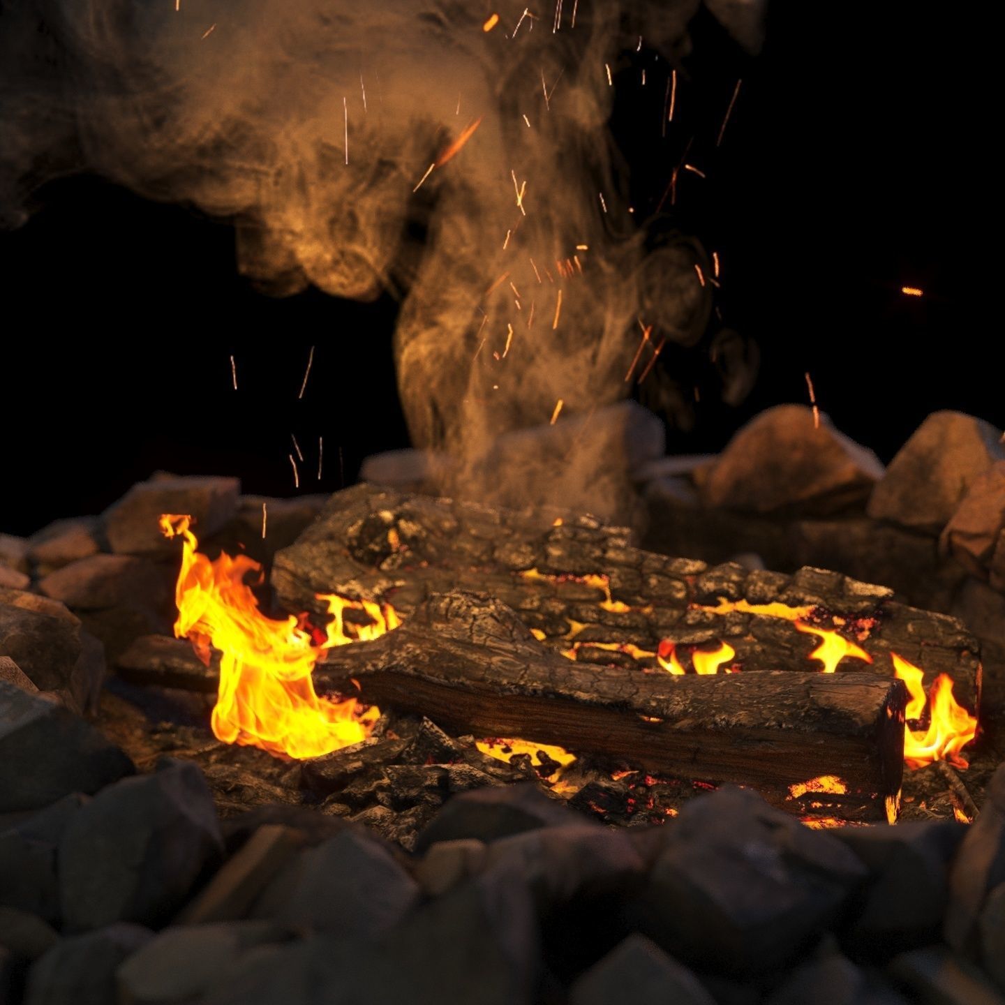 Campfire 01 Low-poly 3D model_6