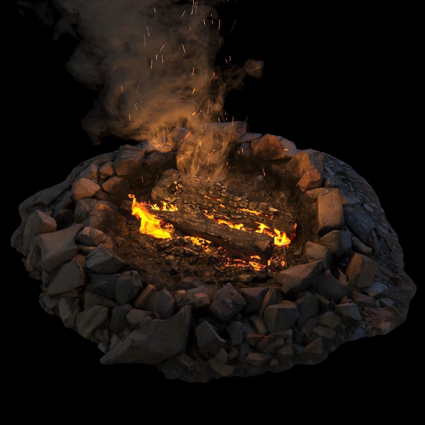 Campfire 01 Low-poly 3D model_2