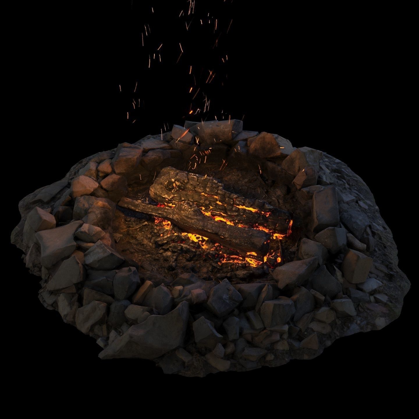 Campfire 01 Low-poly 3D model_3