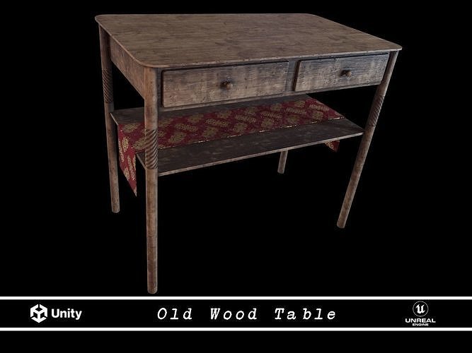Old medieval wooden table with two drawers  Low-poly 3D model