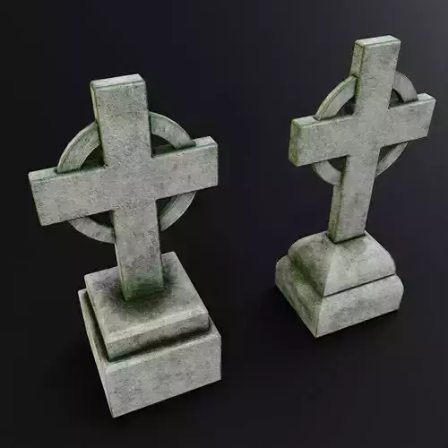 Tombstone low poly 3d model gravestone with cross on top