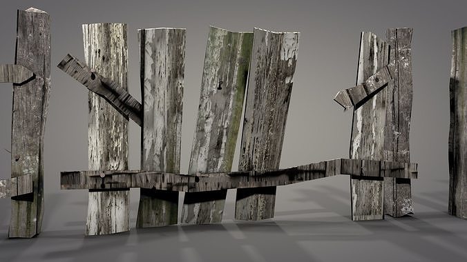Damaged Fences Low-poly 3D model 5