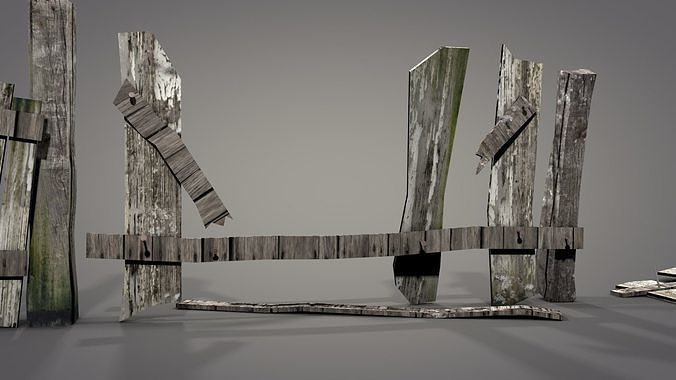 Damaged Fences Low-poly 3D model 7