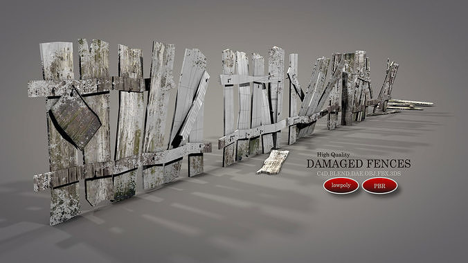 Damaged Fences Low-poly 3D model 2